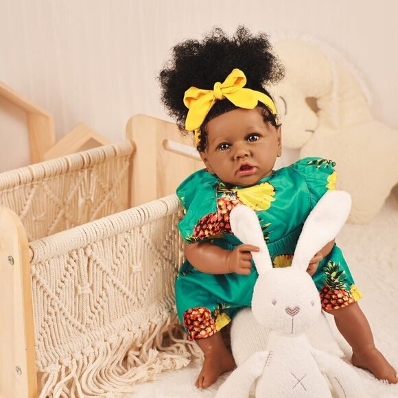 ✨ Hoomai Cloth Body Baby Dolls Green African American Silicone 22.8 Inch Kids - Picture 5 of 9